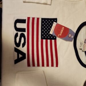 Vintage Faded Glory Red and White Sweater with Navy Accents